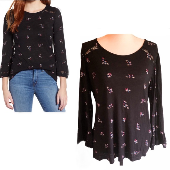 Lucky Brand Tops - Lucky Brand Bell Sleeve Embroidered Top